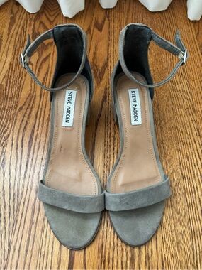 Steve Madden Gray Suede Ankle-Strap Heels